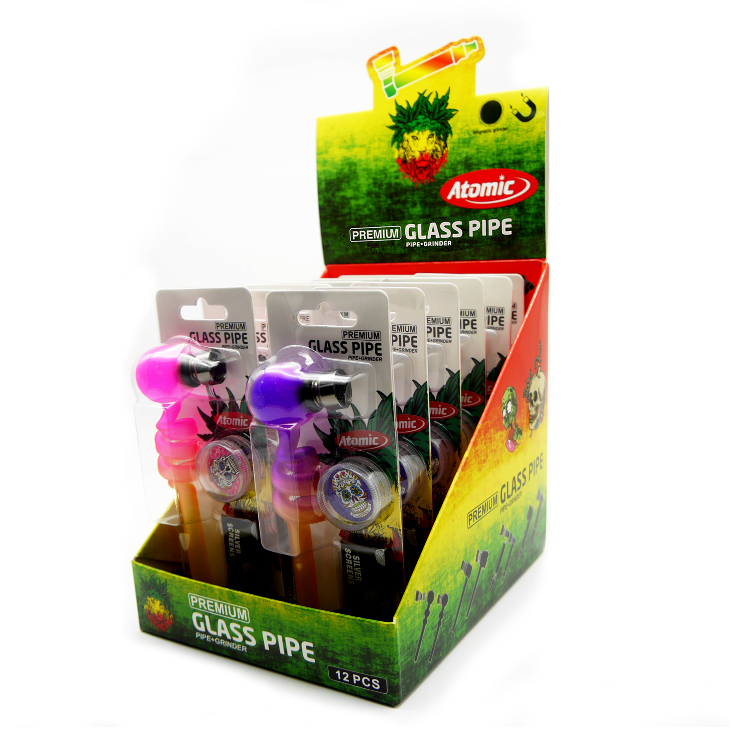 Glaspfeife Spirale Form Set mit Plastik Grinder.und 5er Siebe auf Blister in 4 Farben Glaspfeife Spirale Form Set mit Plastik Grinder.und 5er Siebe auf Blister in 4 Farben