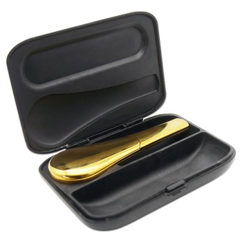 Metall Pfeife mit Deckel Gold in Box 7cm