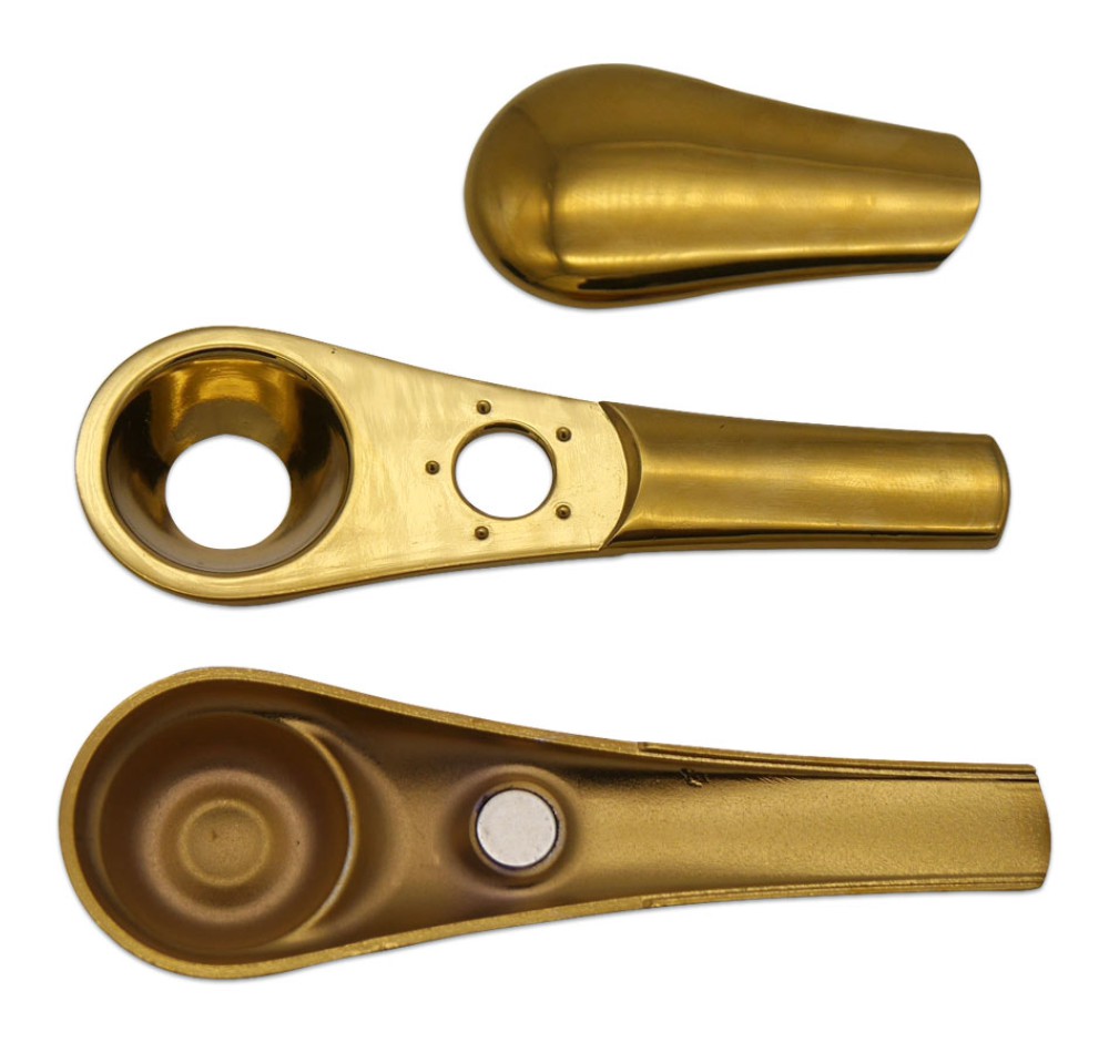 Metall Pfeife mit Deckel Gold in Box 7cm
