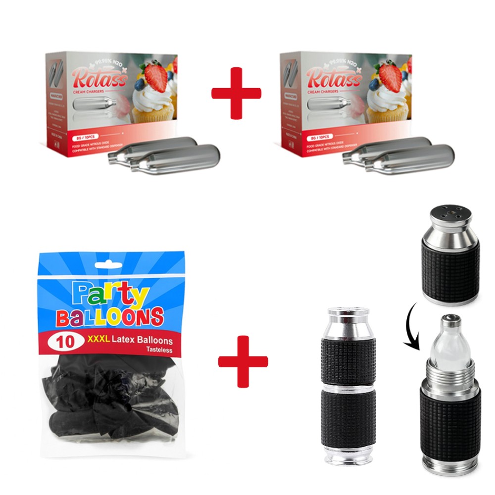 SET: Sahnekapseln Rotass (20 Stück), 1x Kapselöffner & 10er-Packung Ballons