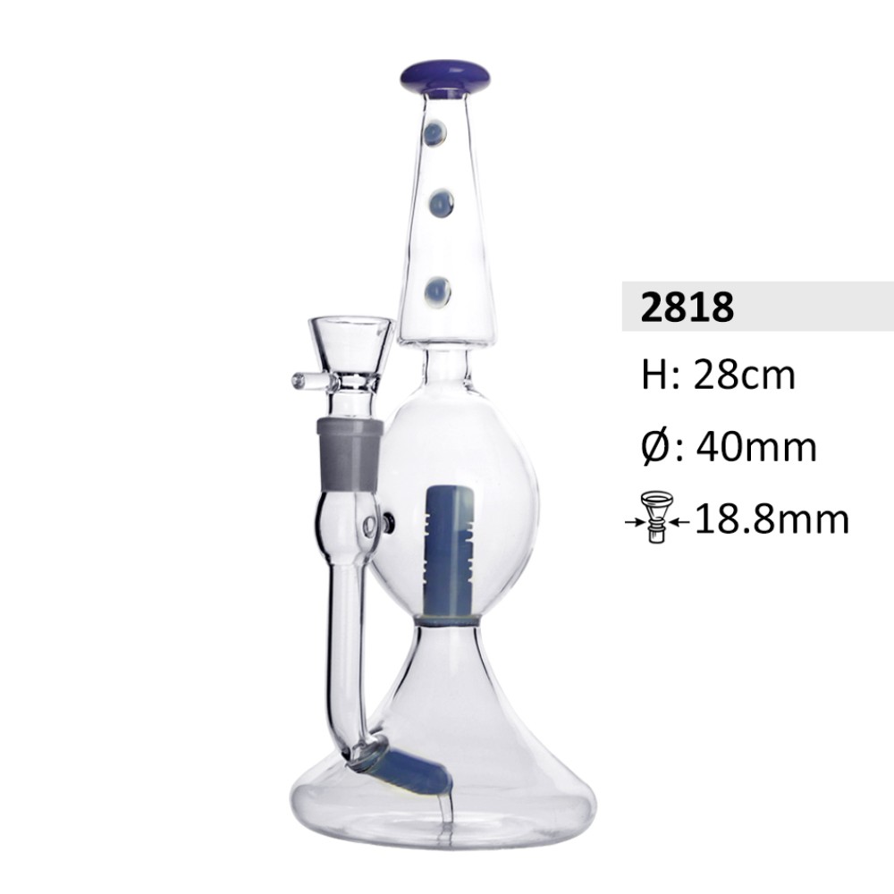 Glasbong mit 2 blau Perkolator, 2 Bowls und Extra Glaskopf | Höhe: 28 cm, Ø: 40 mm, Schliff: 18,8 mm
