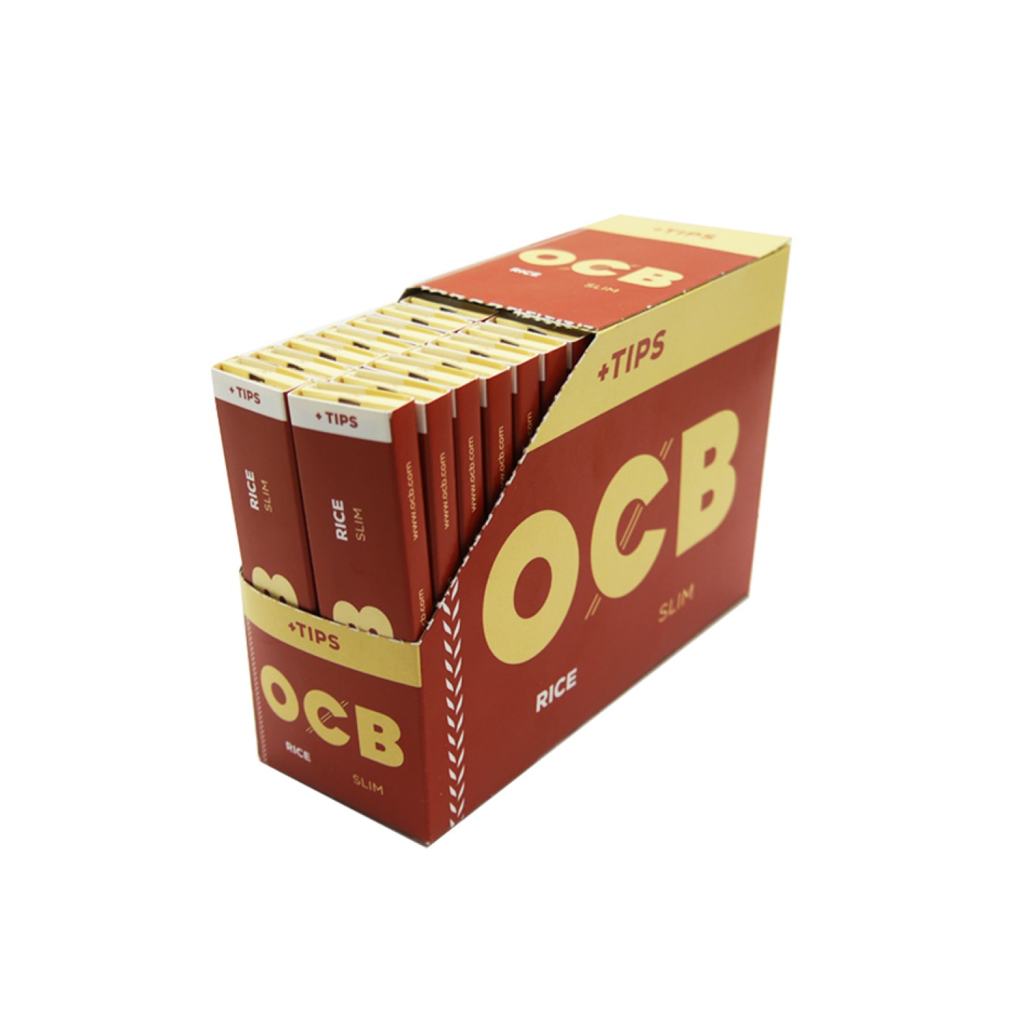 OCB Rice Slim + Tips 32-pack box with 32 papers / tips