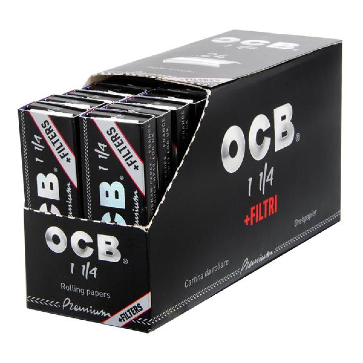 OCB Schwarz Premium 1¼ + Tips 24er Box a50 Blatt + Tips