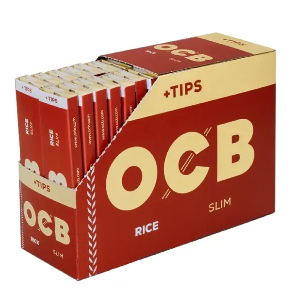 OCB Rice Slim + Tips 32-pack box with 32 papers / tips