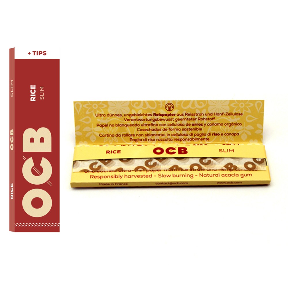 OCB Rice Slim + Tips 32-pack box with 32 papers / tips
