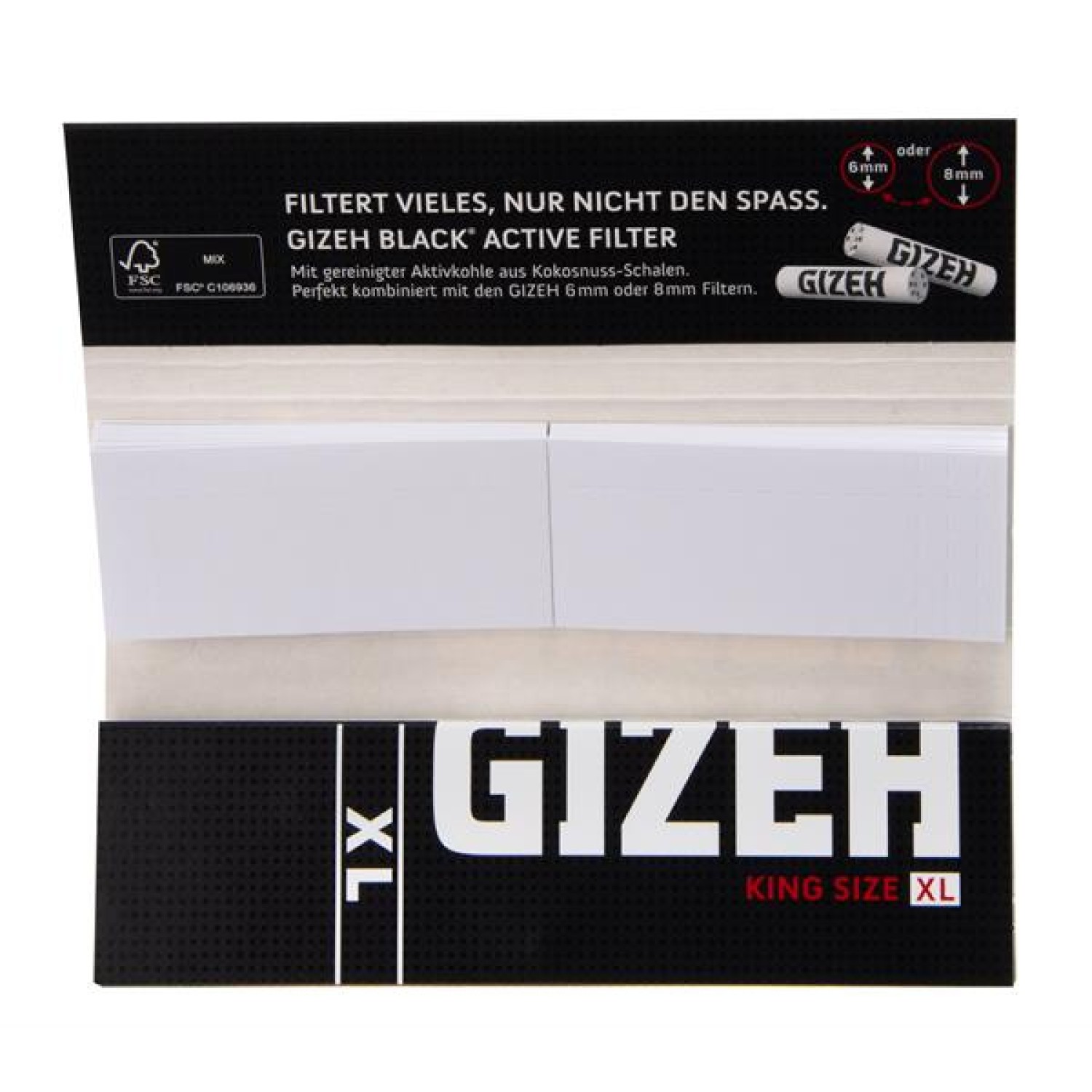 GIZEH Black Extra Fine King Size XL + Tips | 26 Heftchen mit je 34 Blatt + 34 Tips