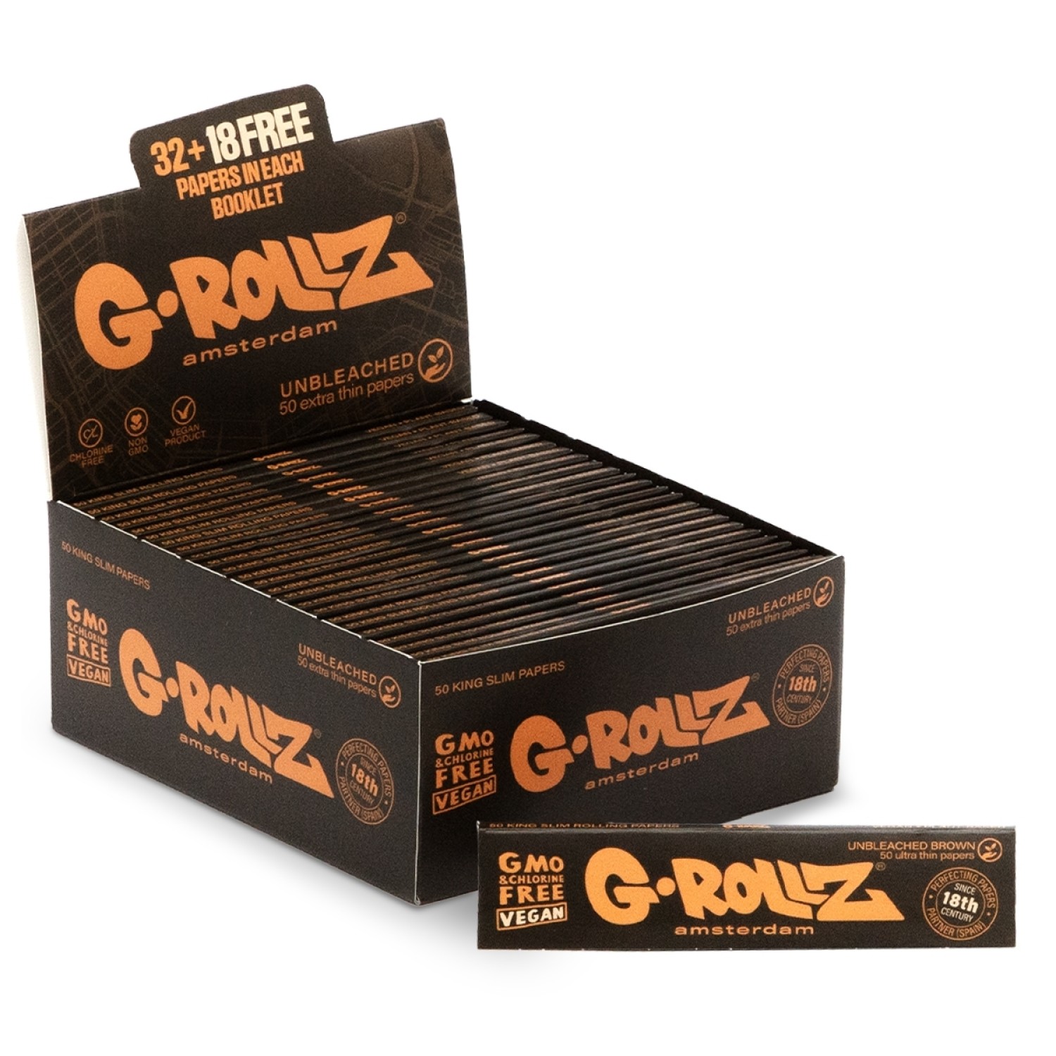 G-Rollz | Unbleached Extra Thin - 50 KS Slim Papers (50 Booklets Display)