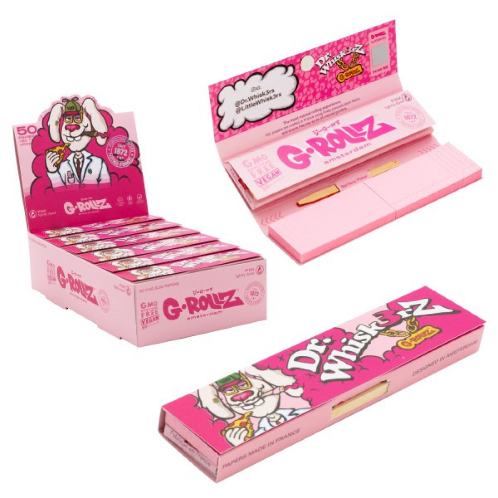 G-Rollz " Dr. Whiskerz " Lightly Dyed Pink 50 KS Slim Paper+Tip 24er Display