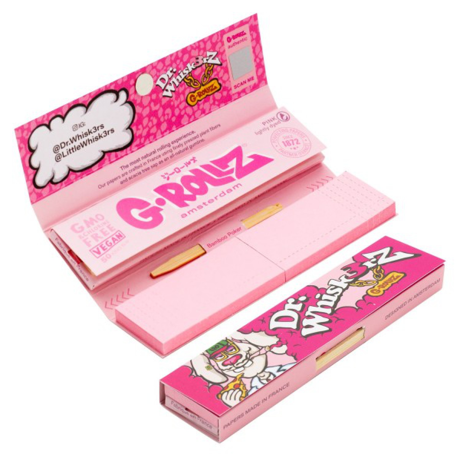 G-Rollz " Dr. Whiskerz " Lightly Dyed Pink 50 KS Slim Paper+Tip 24er Display
