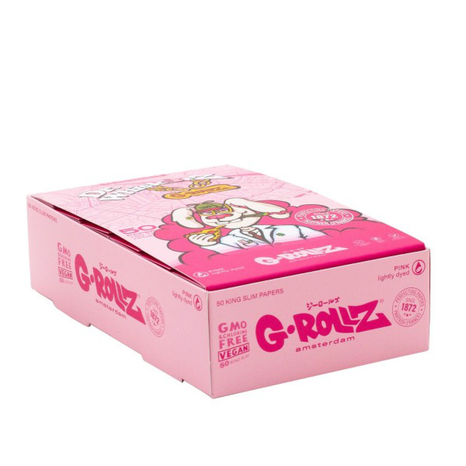 G-Rollz " Dr. Whiskerz " Lightly Dyed Pink 50 KS Slim Paper+Tip 24er Display