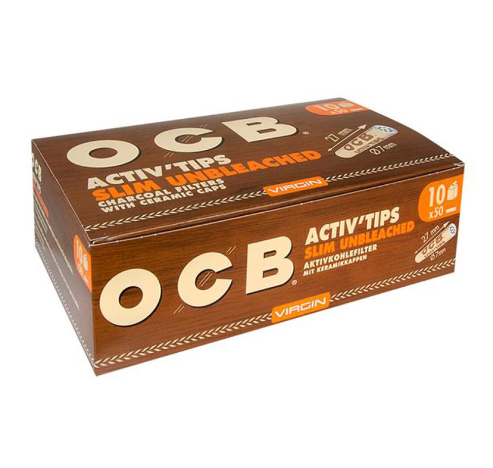 OCB Aktiv Tips Slim Unbleached Ø:7mm L:27mm 10er Box a´50 Filter