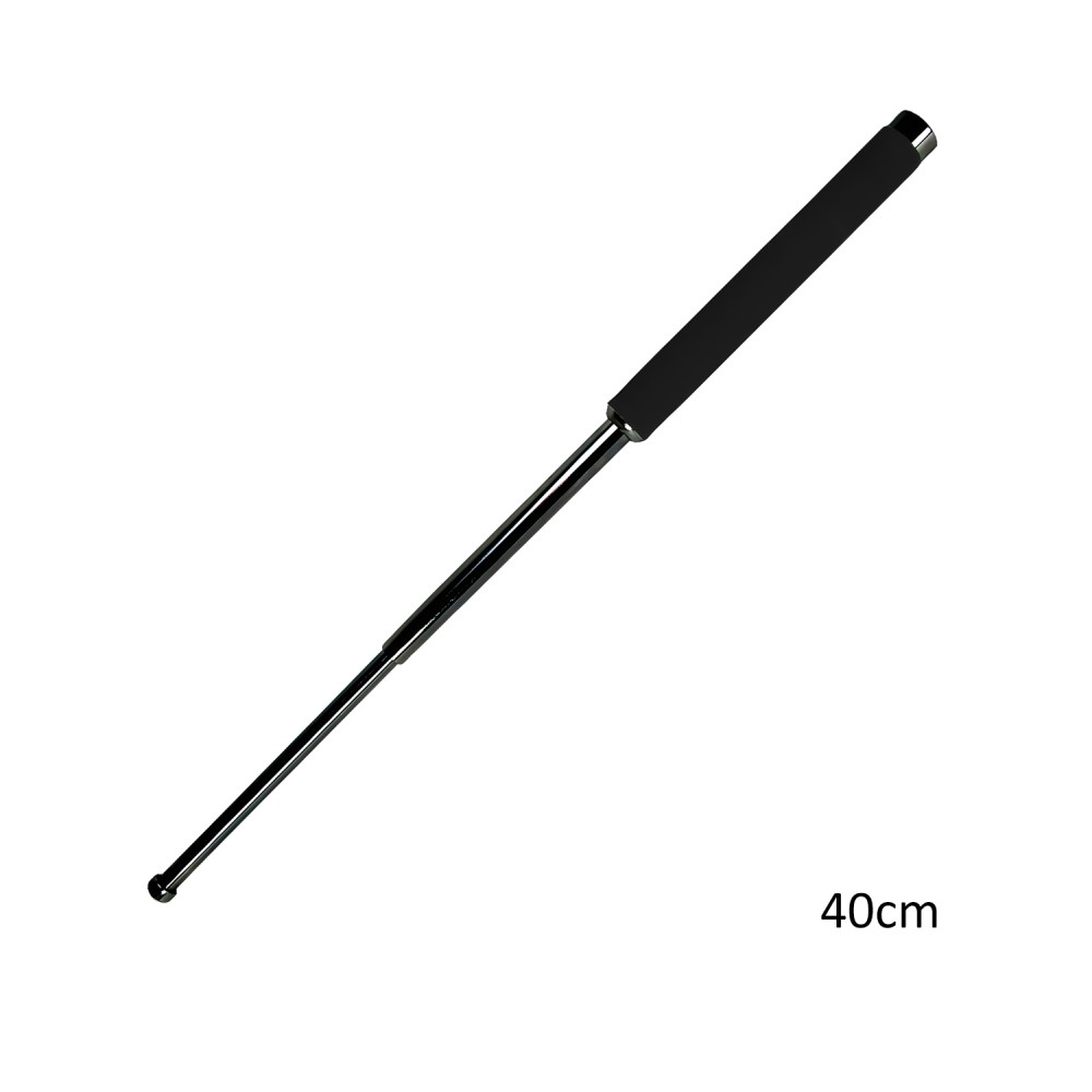 Teleskopschlagstock mit Moosgummigriff und Holster | Schwarz Farbe - 40cm/16 Zoll