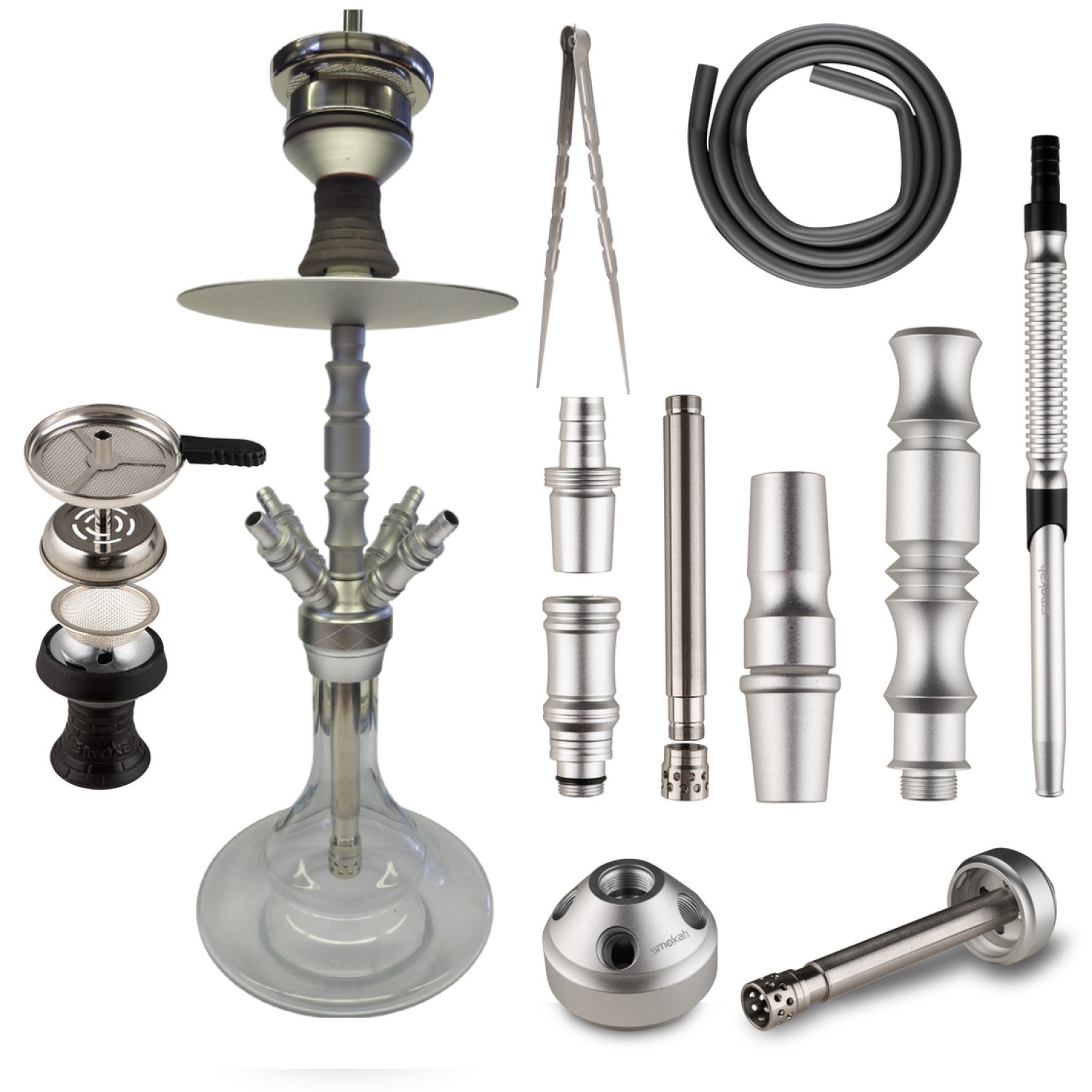 Shisha Silber Farbe mit Steinkopf, Sieben und Griff, ca. 52 cm hoch