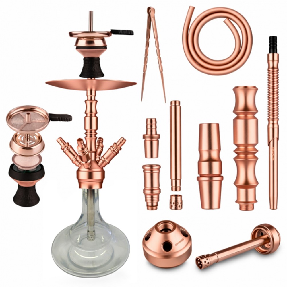 Shisha Roségold Farbe mit Steinkopf, Sieben und Griff, ca. 52 cm hoch