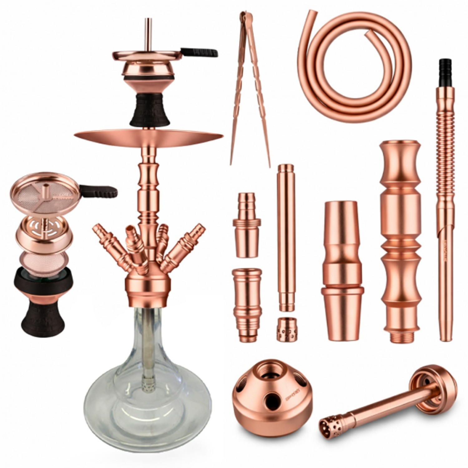 Shisha Roségold Farbe mit Steinkopf, Sieben und Griff, ca. 52 cm hoch