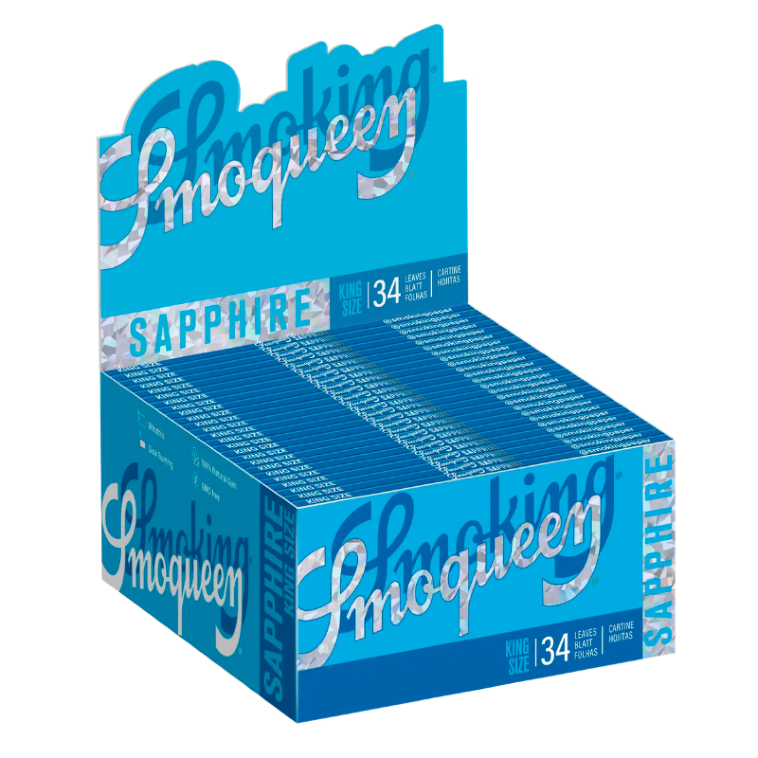 Smoking SMOQUEEN SAPPPHIRE Blau King Size Slim Papier 50er Box a 34 Blatt