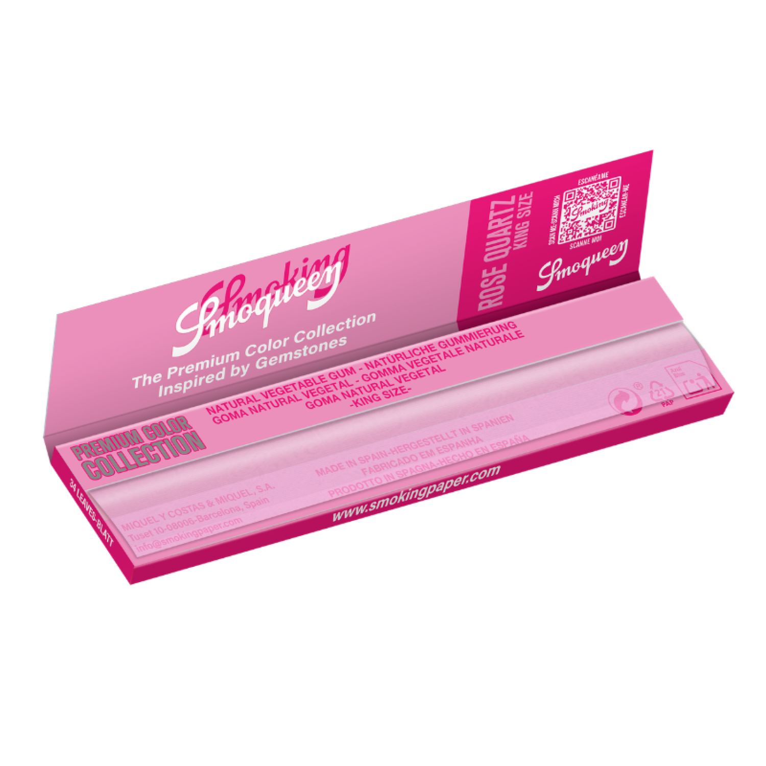 Smoking SMOQUEEN ROSE QUARTZ Rosa King Size Slim Papier 50er Box a 34 Blatt