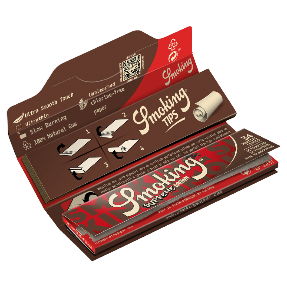 Smoking Supreme BROWN Unbleached King Size Paper + Tips 24er Box , a34 Blatt & 34 Filtertips