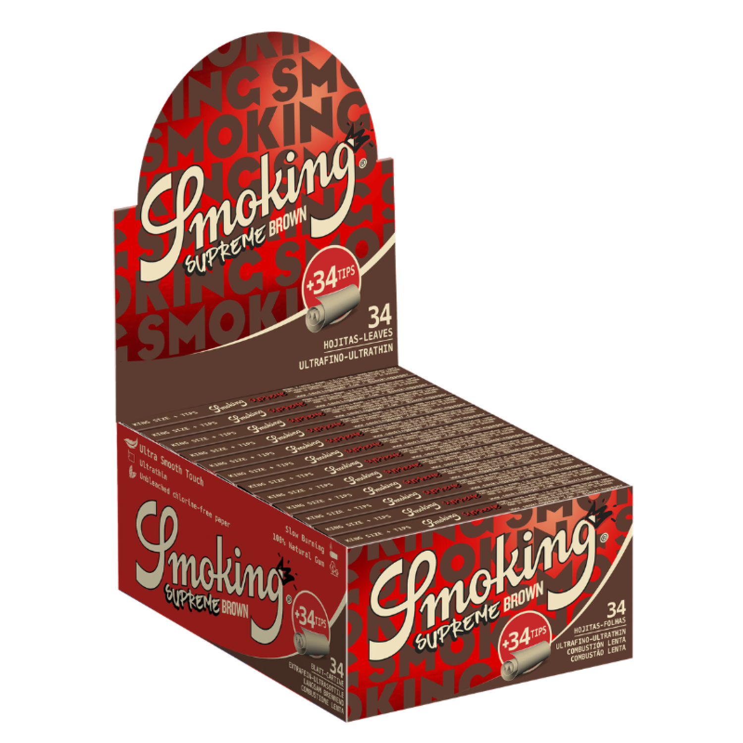 Smoking Supreme BROWN Unbleached King Size Paper + Tips 24er Box , a34 Blatt & 34 Filtertips