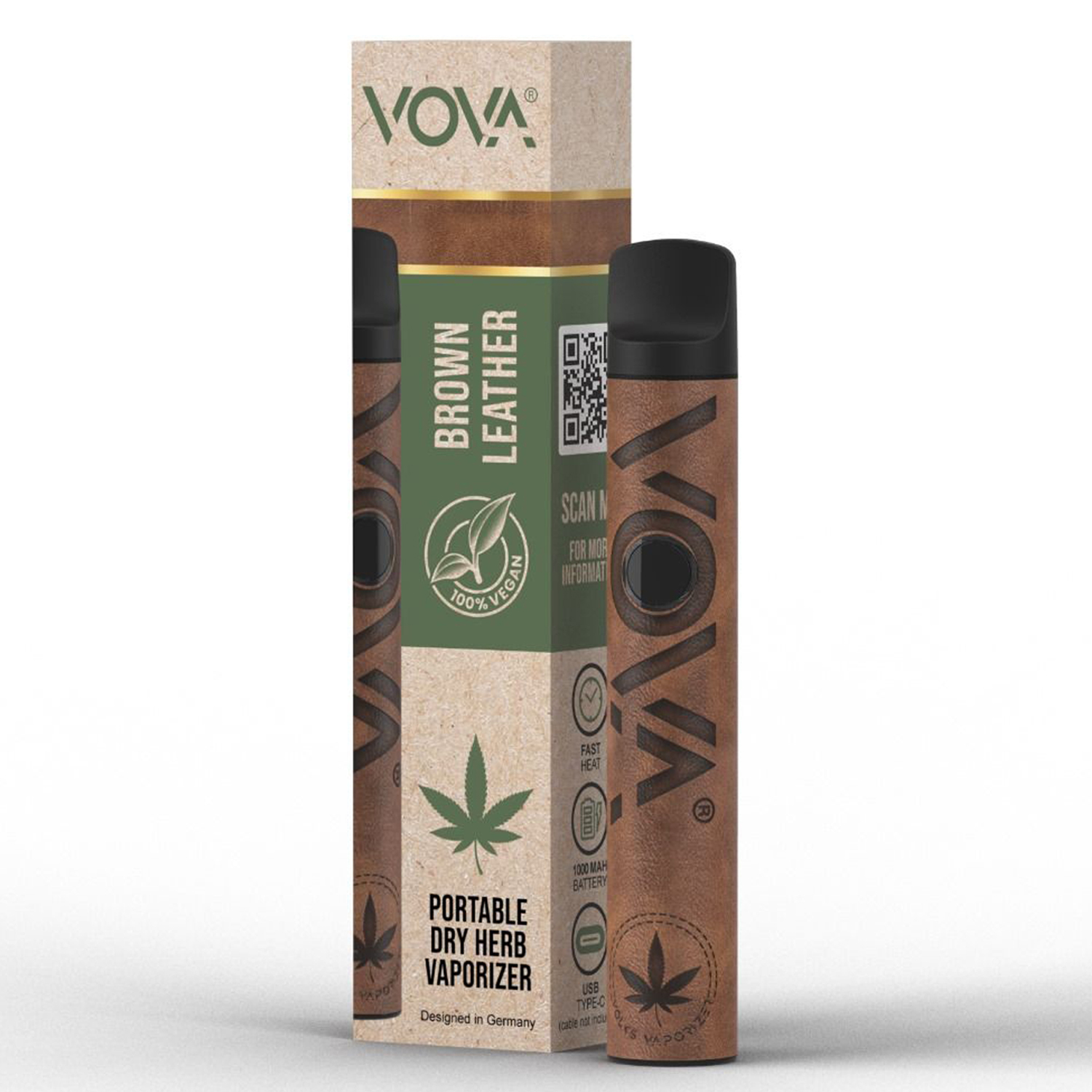 VOVA Vaporizer - Brown Leather, Batterie 1000 mAh