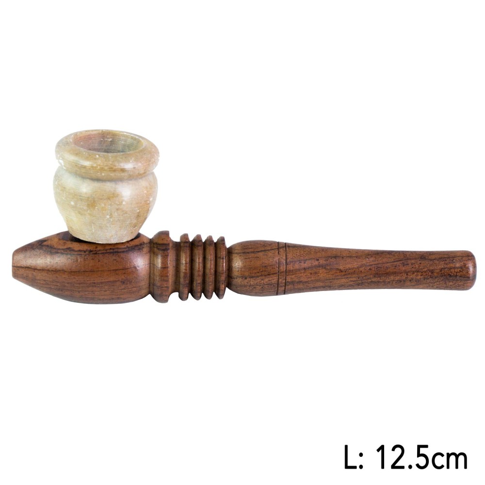 Holzpfeife. Dunkel Braunholz mit S. Steinkopf 12cm