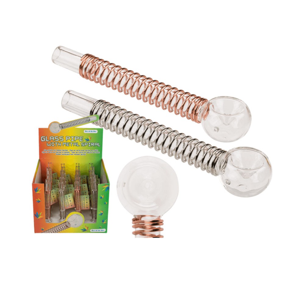 Glas Pfeife mit Metall Spirale  ca.13cm.  VE 24