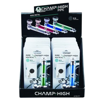 Metall Pfeife " Champ "Auf Blister + 5er Pack Siebe in vers. Farben ca.8,5 cm VE=12 St.