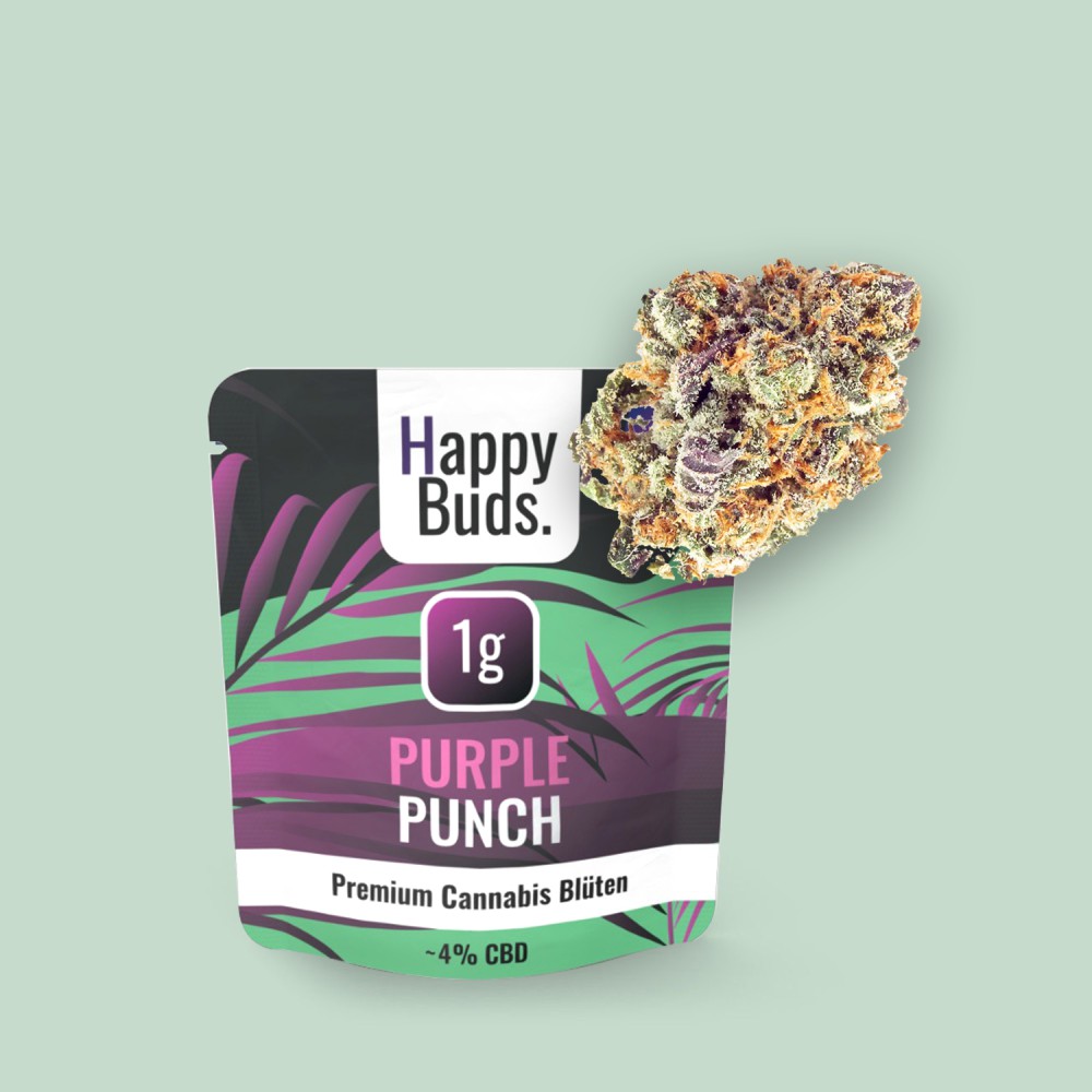 Happy Buds Premium Cannabis Blüten Purple Punch mit 4% CBD, 0,1% THC, 1g