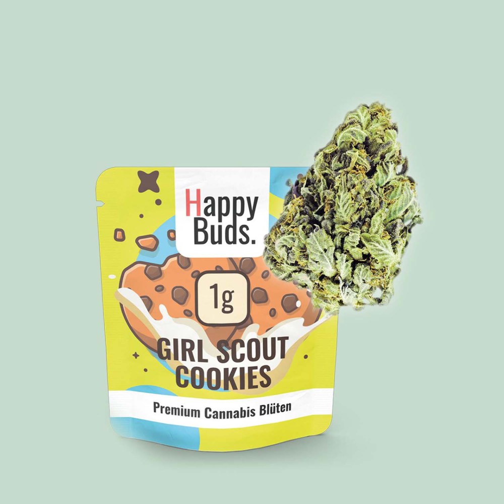 Happy Buds Premium Cannabis Blüten Girl Scout Cookies mit 0,1% THC, 1g