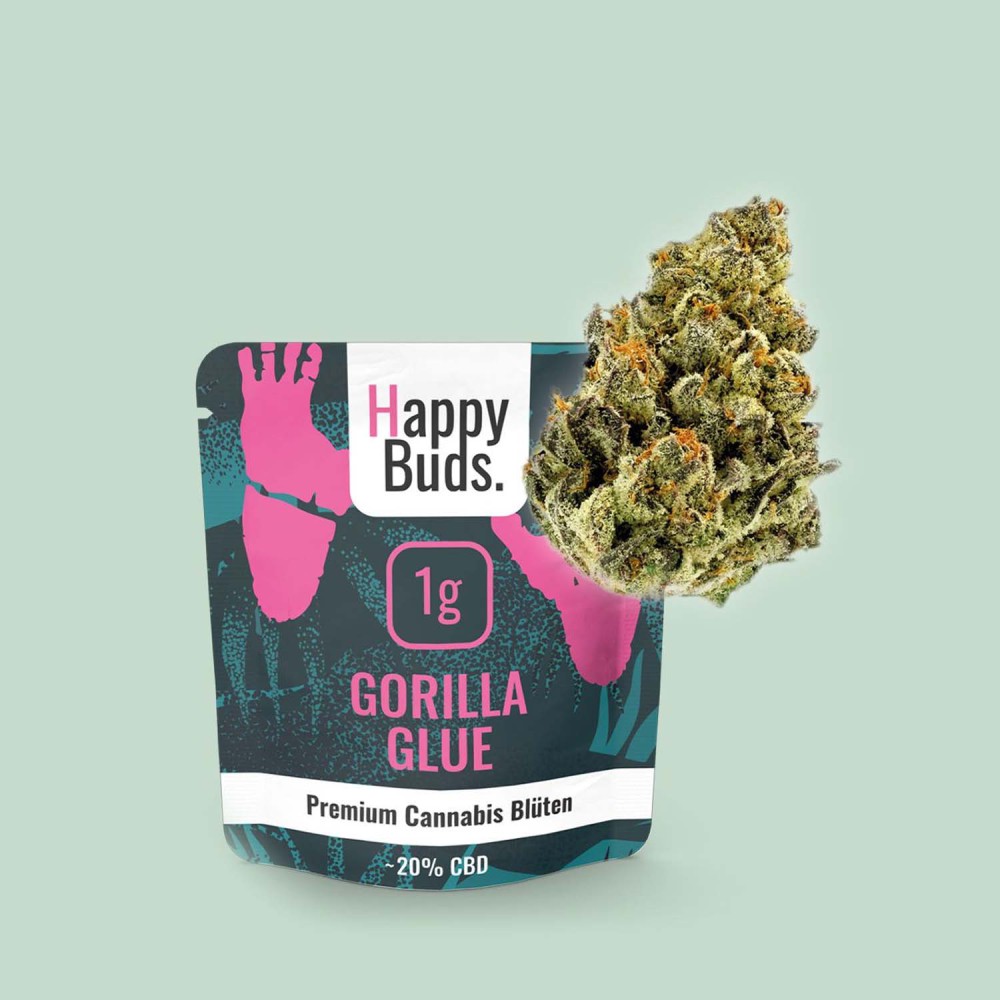 Happy Buds Premium Cannabis Blüten Gorilla Glue mit 20% CBD, 0,1% THC, 1g