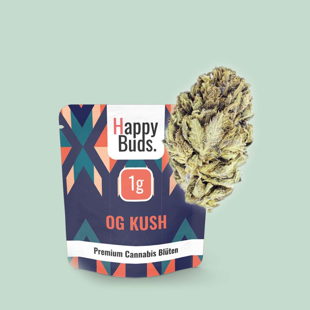 Happy Buds Premium Cannabis Blüten OG Kush mit 0,1% THC, 1g