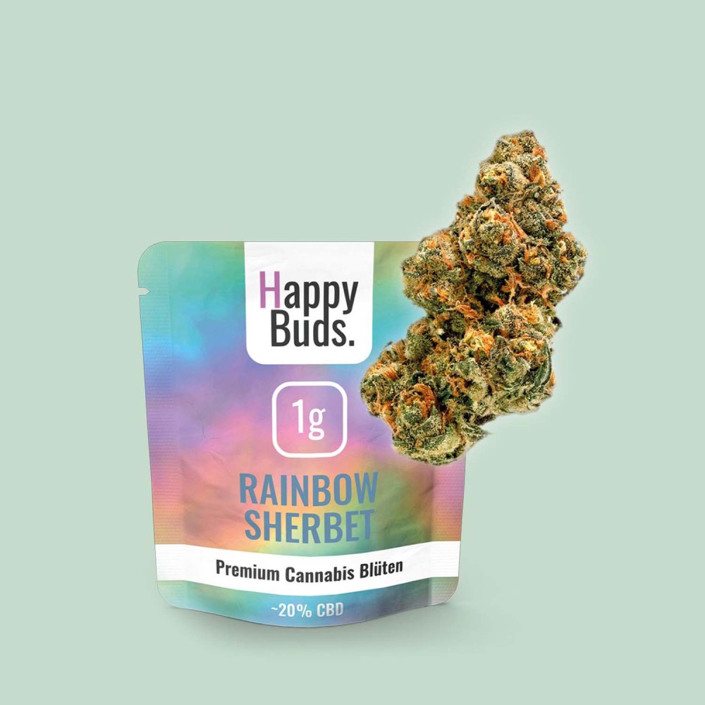 Happy Buds Premium Cannabis Blüten Rainbow Sherbet mit 20% CBD, 0,1% THC, 1g
