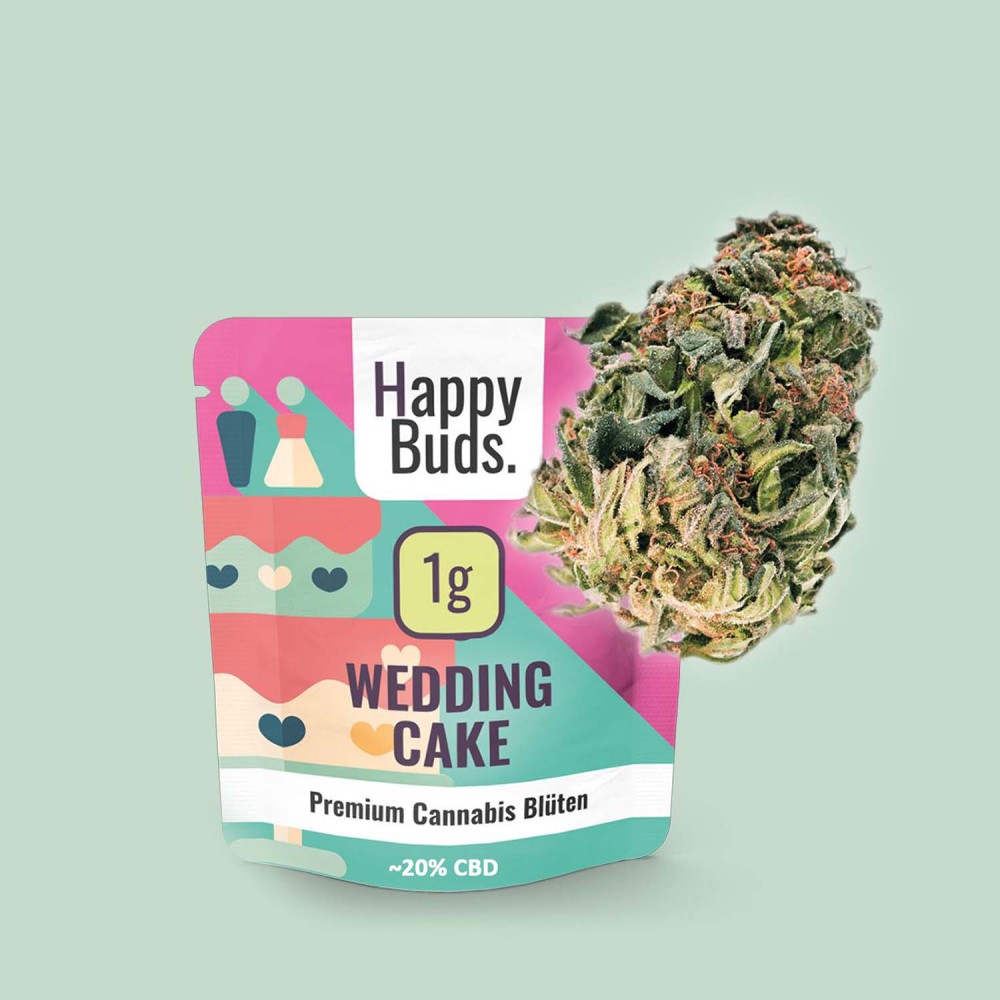 Happy Buds Premium Cannabis Blüten Wedding Cake mit 20% CBD, 1g