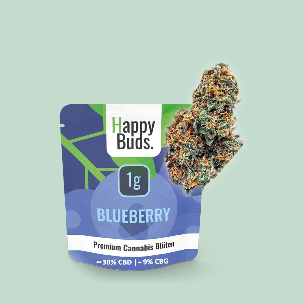 Happy Buds Premium Cannabis Blüten Blueberry mit 30% CBD , 9% CBG & 0,1% THC, 1g