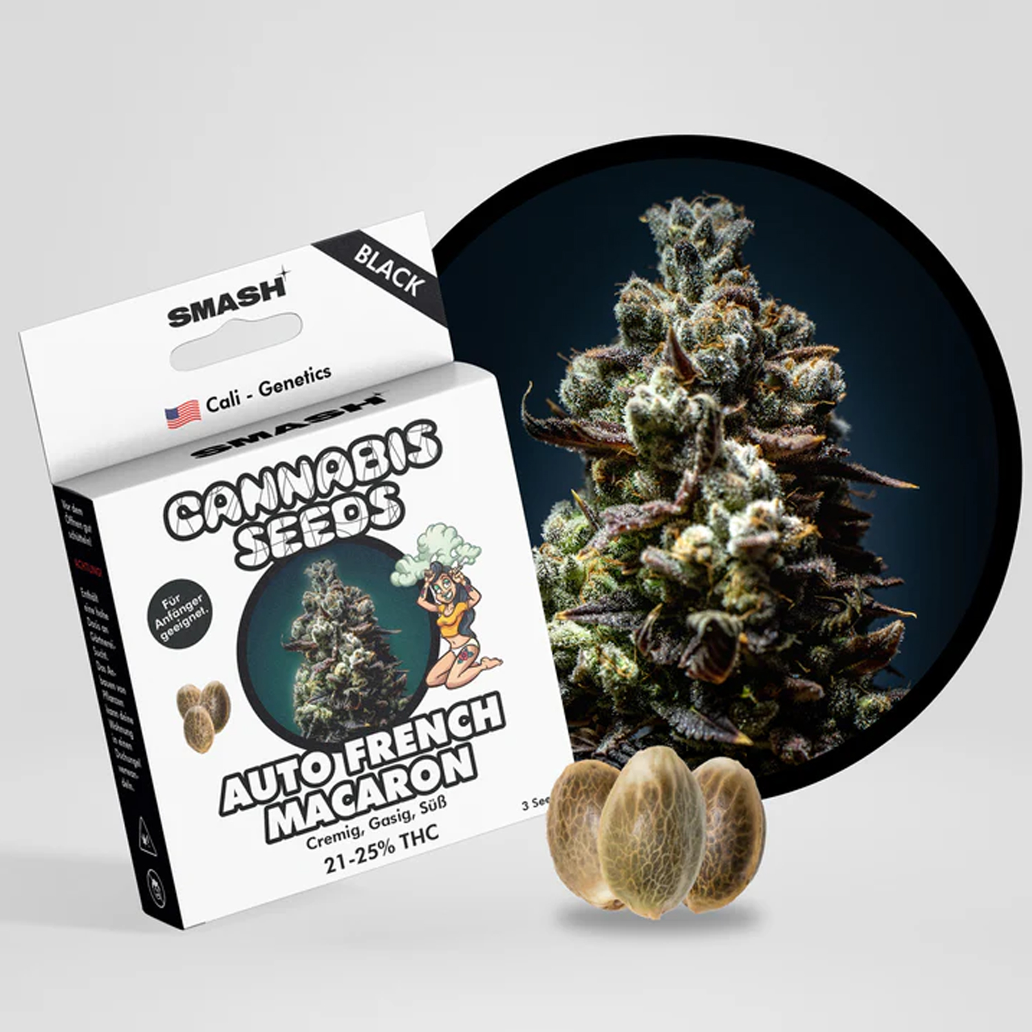 Smash Seeds  "Auto French Macaron" | 21-25% THC | Black Genetic | 3 Samen pro Packung