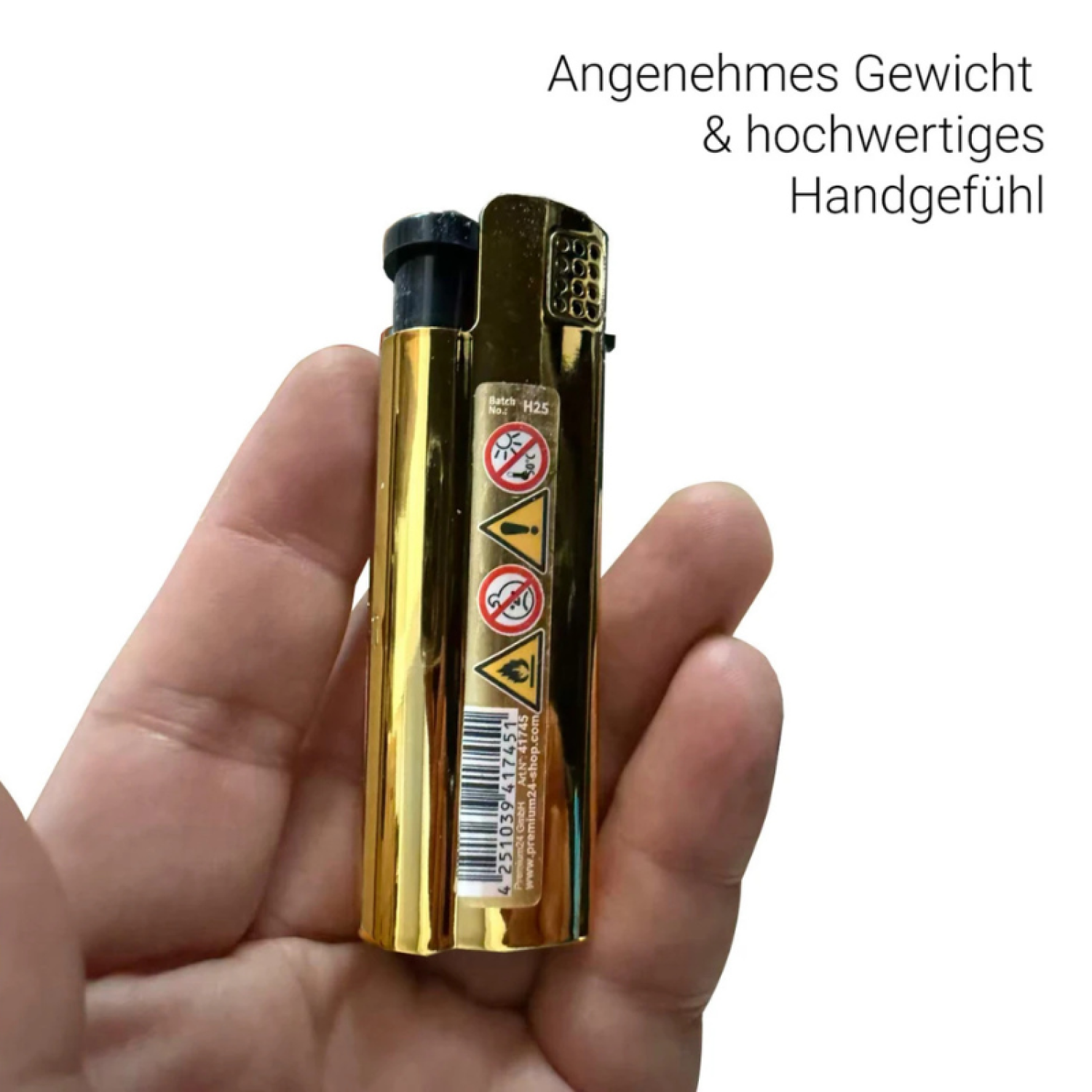 Metall-Sturmfeuerzeug Schwarz/Gold mit Schwarzer Kappe, VE 25 Stück