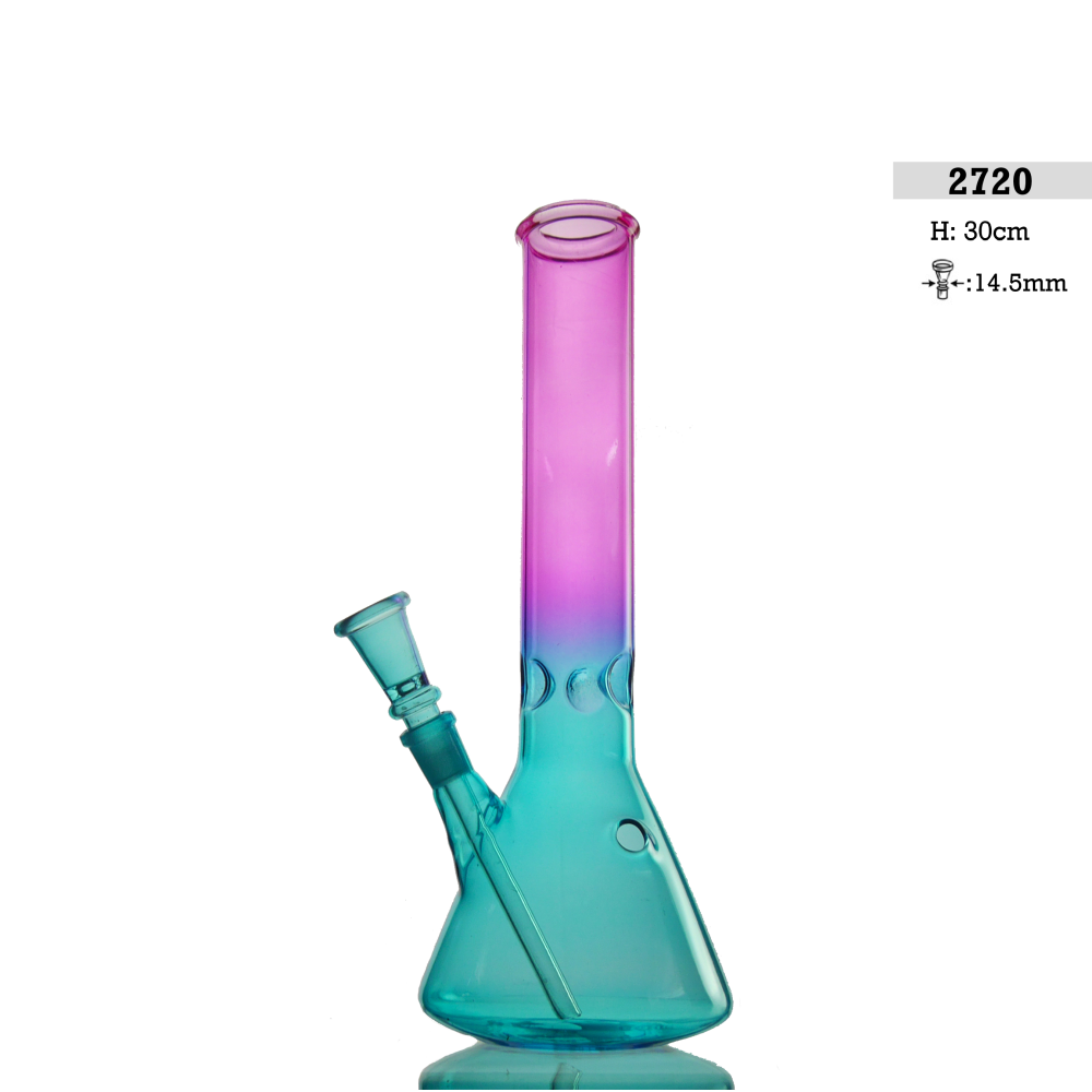 Glass Bong H: 30cm Schliff: 14,5mm Blau/Rosa Farbe mit Eis