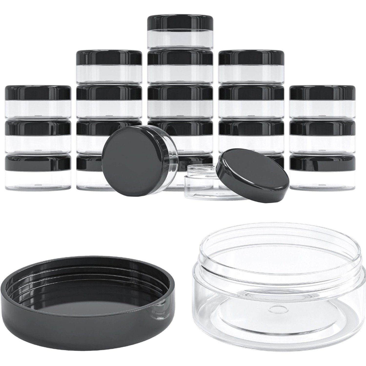 Plastick Cosmetic Dose klare mit Schwarz Deckel 30mm