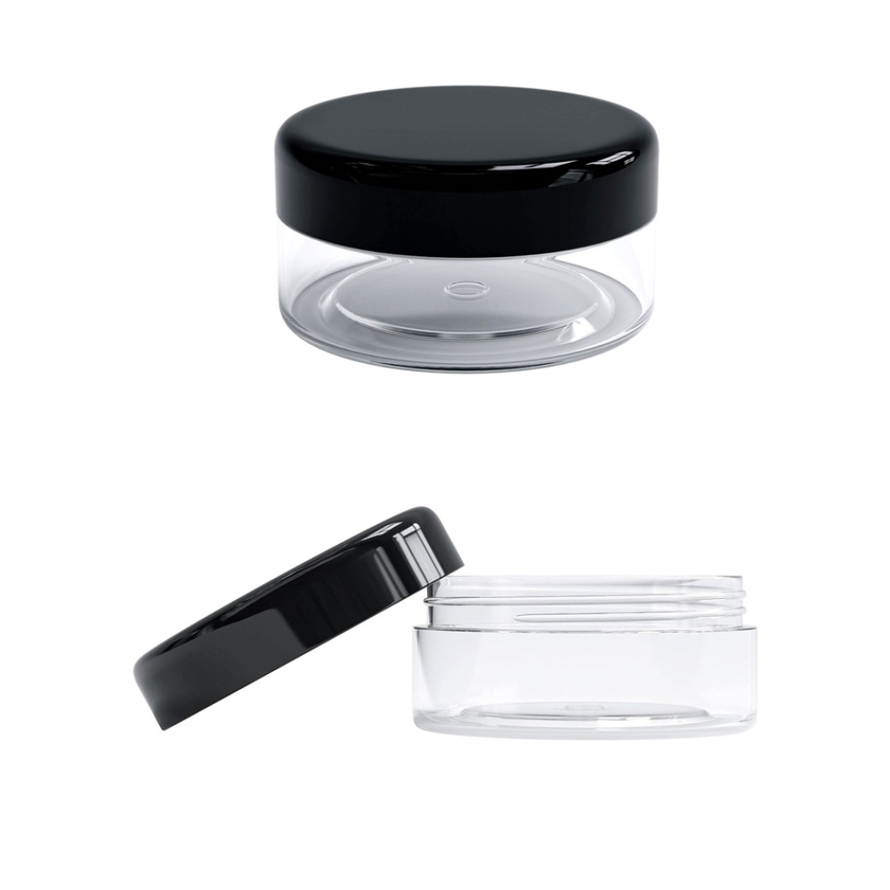 Plastick Cosmetic Dose klare mit Schwarz Deckel 30mm