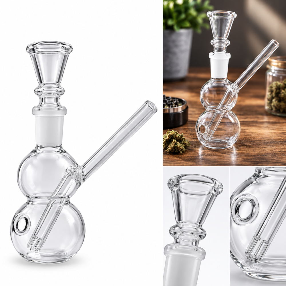 Glasbong | Pfeife mit seitlicher Doppelkugelmündung | H: 14cm