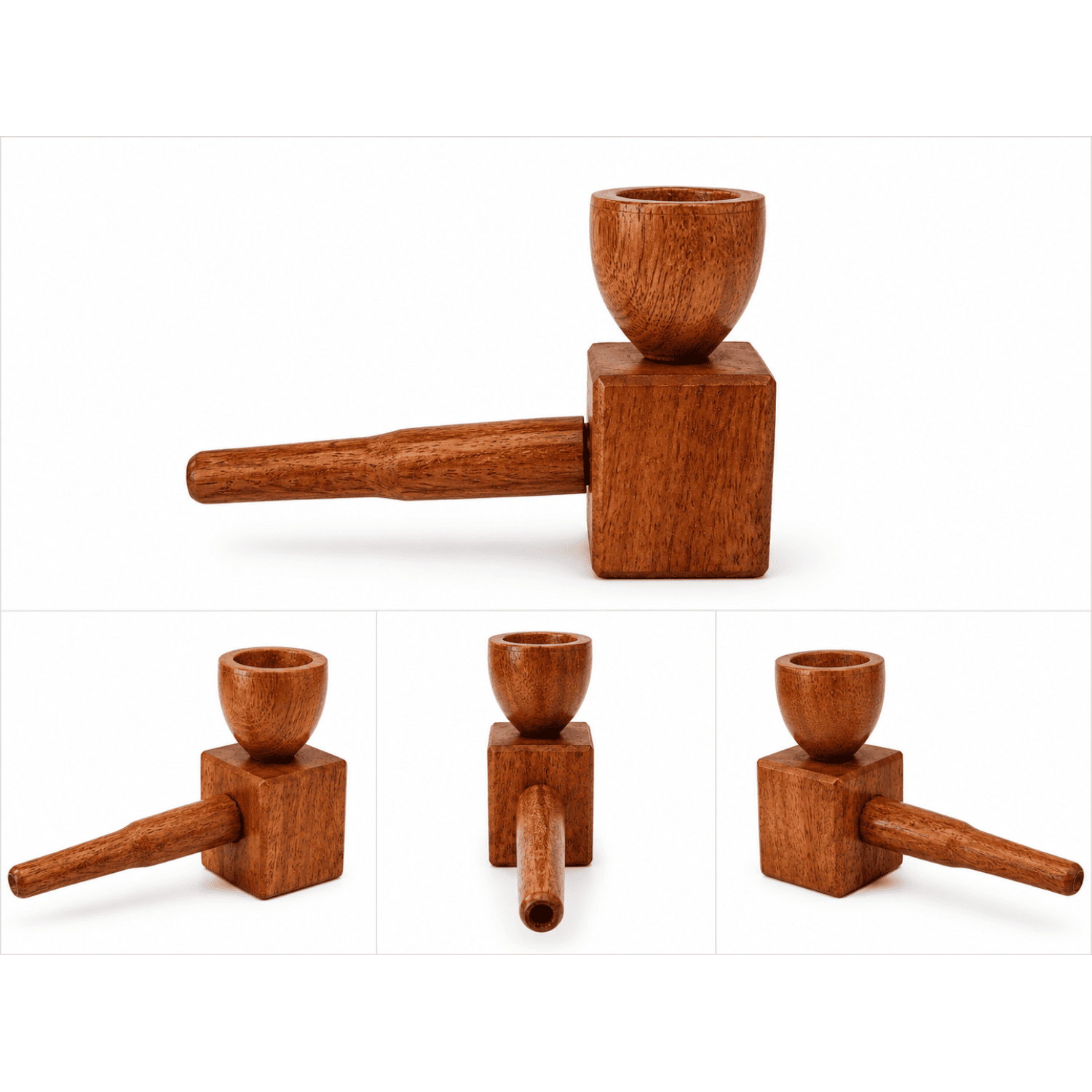 Holz Pfeife Braun mit 4 Eckige Fuß und Holz Kopf ca. 11cm