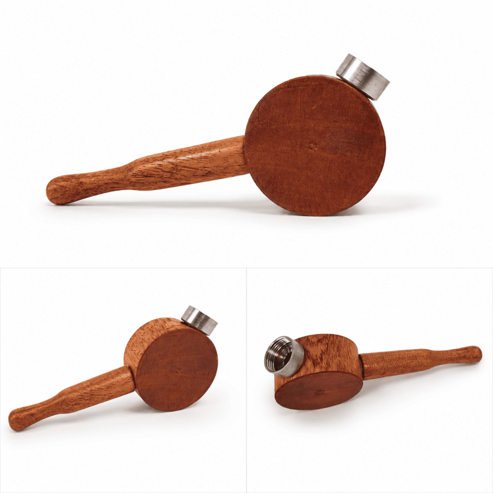 Holz Pfeife Braun mit Runde Bauch & Metall Kopf ca. 12cm