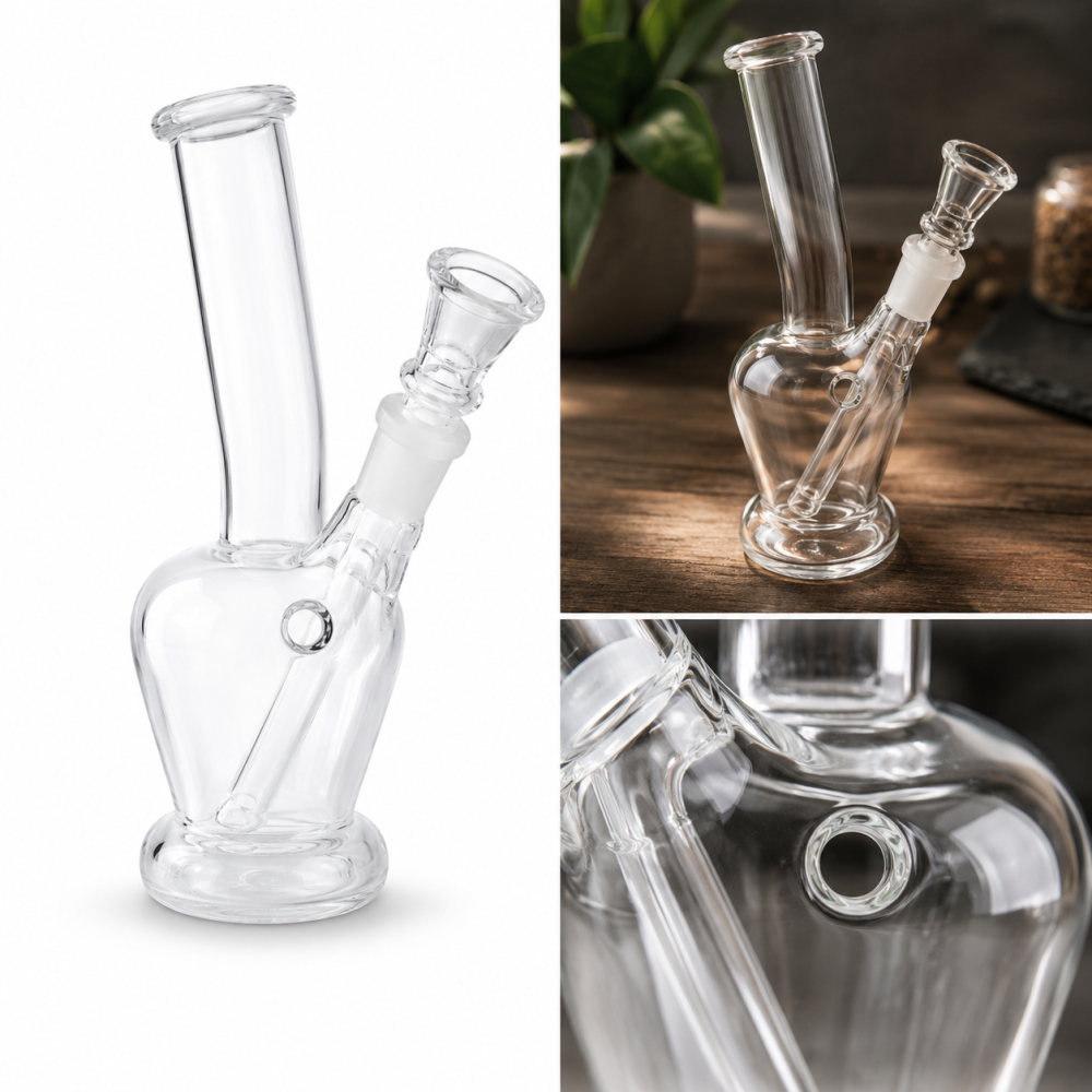 Glasbong | Geschwungenes Design | H:17cm. Schliff: 14,5 mm, Ø: 22 mm