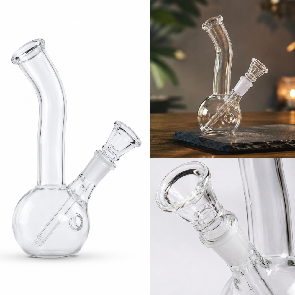 Glass Bong mit gebogenem Mundstück | H: 18cm Schliff: 14,5mm Ø: 24mm