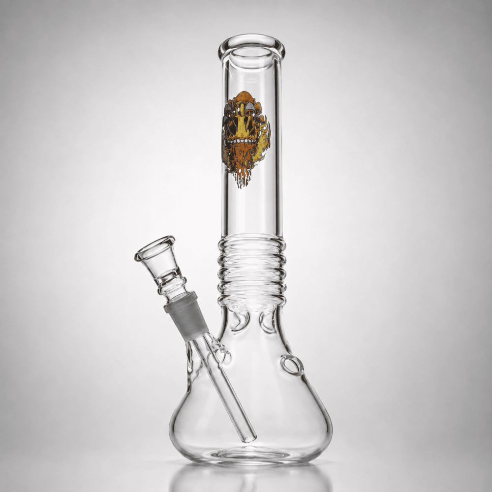 Beaker Glasbong Mushroom Kickloch mit Ice und 5 Ringen | H: 27cm, Schliff : 14.5mm