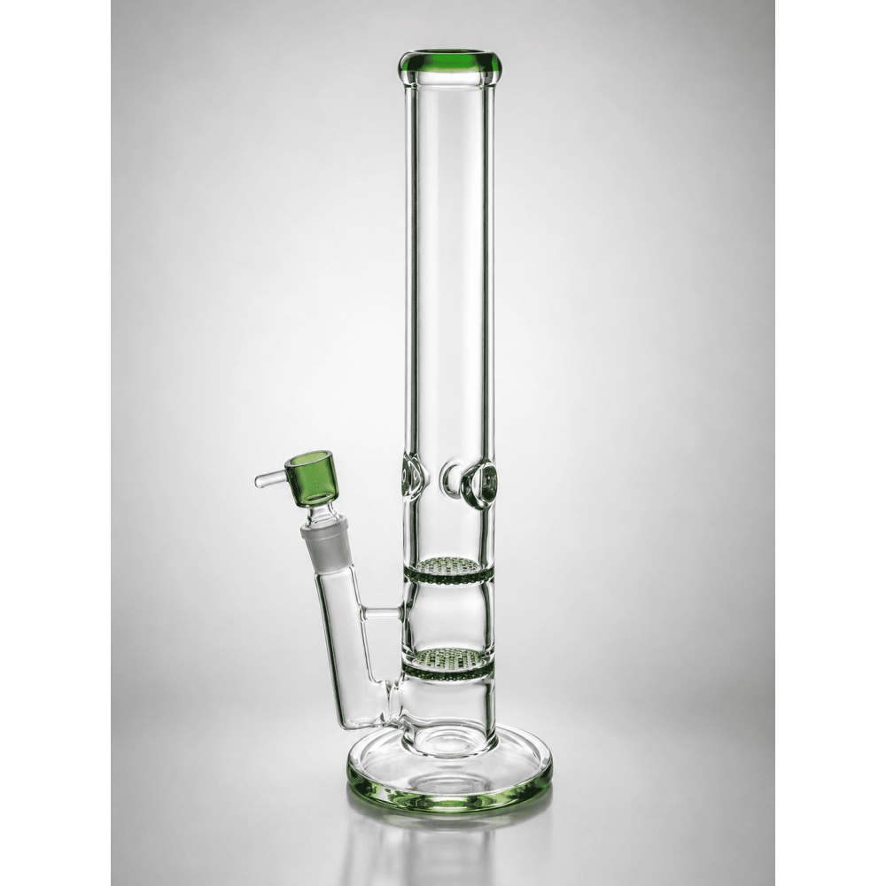 Schwer Glasbong mit 2 x Honeycomb Seiten Chillum | Glasstärke: 50,5 mm | Höhe: 44 cm, Schliff: 18,8 mm