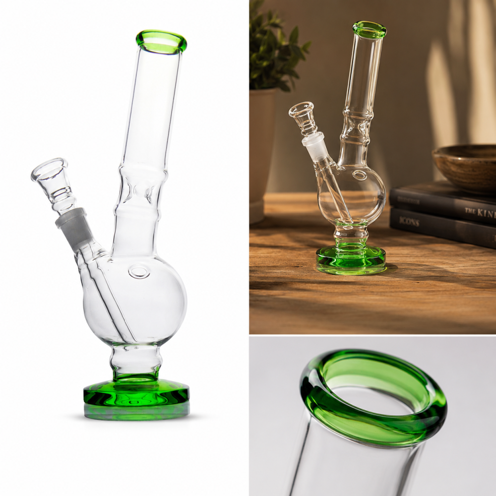 Glasbong mit 2 Ringen + Eis | Höhe: 22 cm, Schliff: 14,5 mm, Ø:  68/28 mm