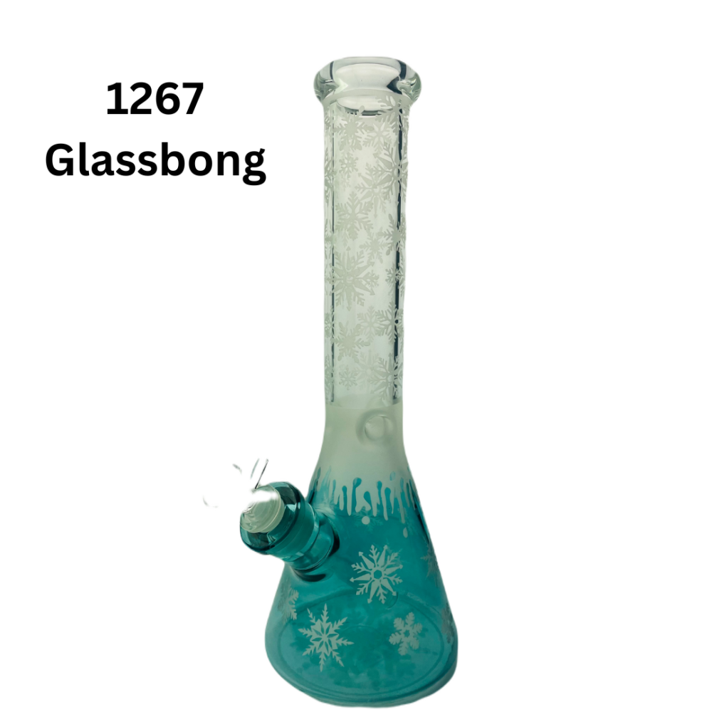 Glass Biker Bong 35cm.18,8 . 7MM Blue mit schnee f