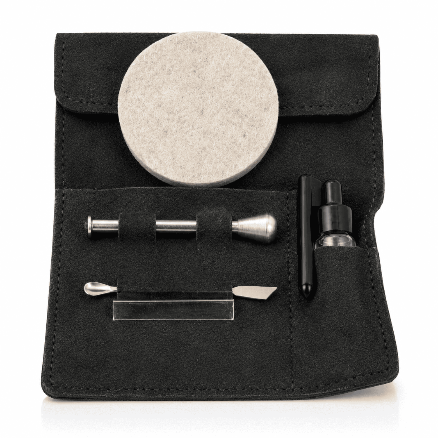 Kit im Lederetui Röhrchen, steinbrett+Löffel +flächen