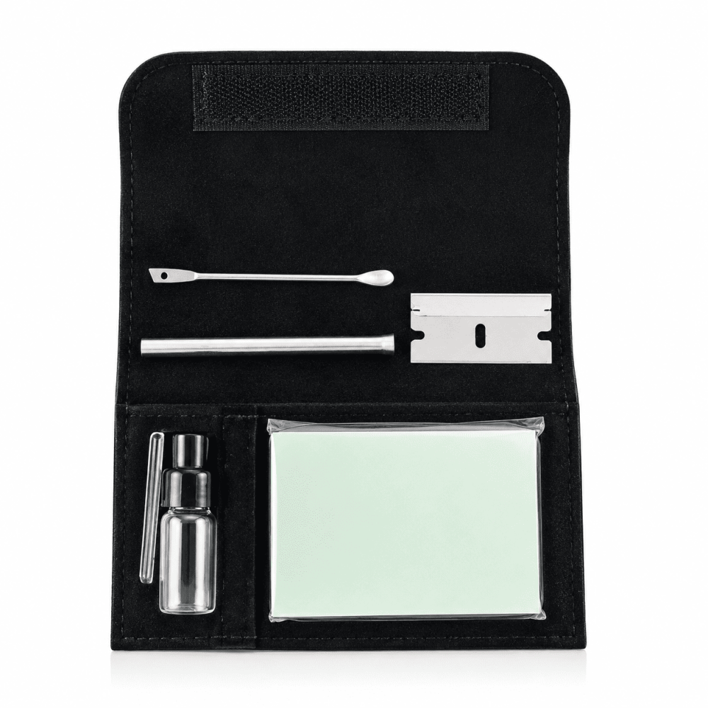 Snuf Set, Leder Etui 5Teiler 6,5x12cm.